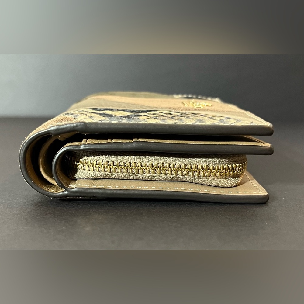 COACH Snap Wallet “Gold/Mushroom Multi” Patchwork and Snake Print - Picture 4 of 9